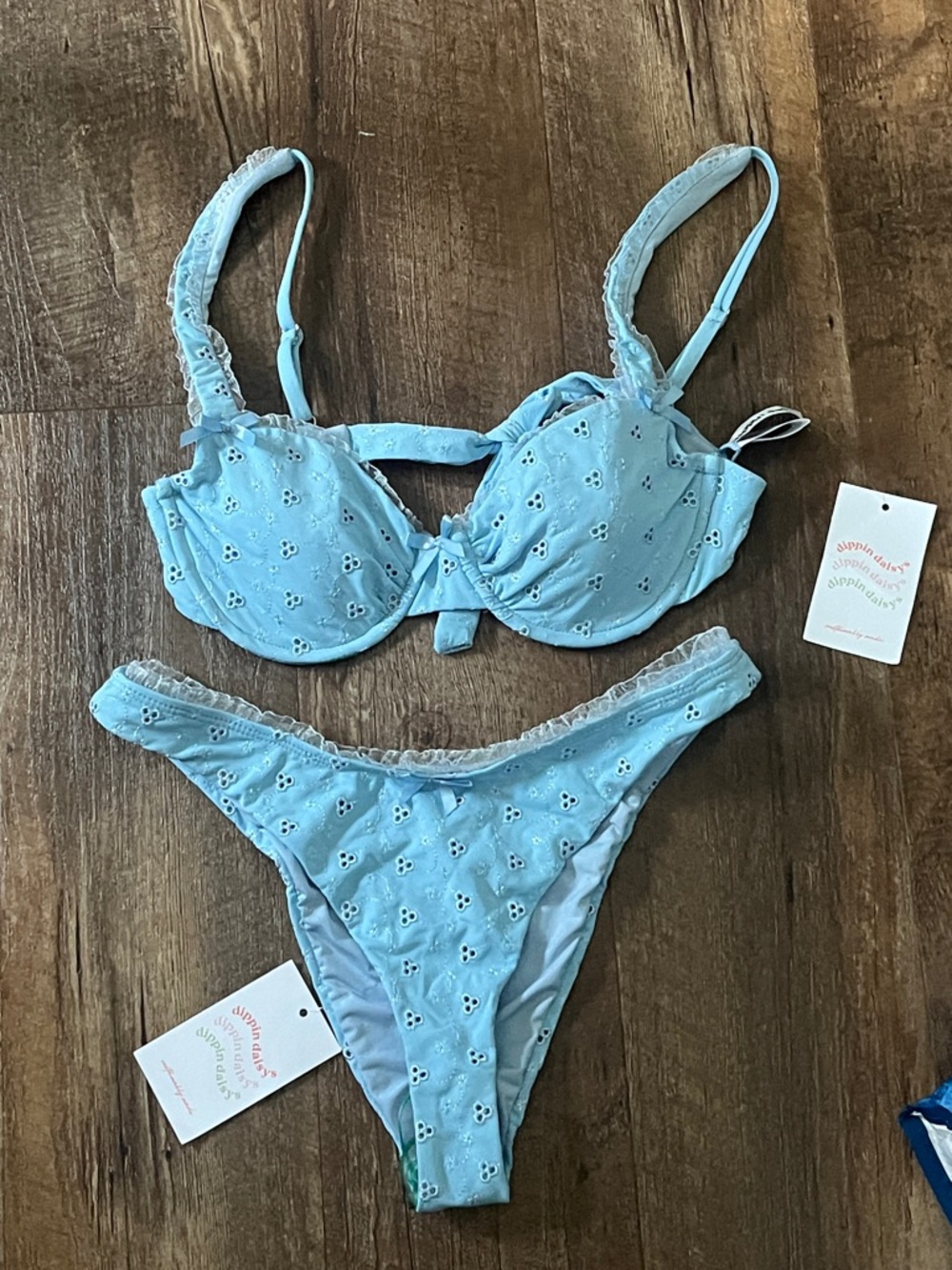 Light Blue Eyelet Lace Bikini Set